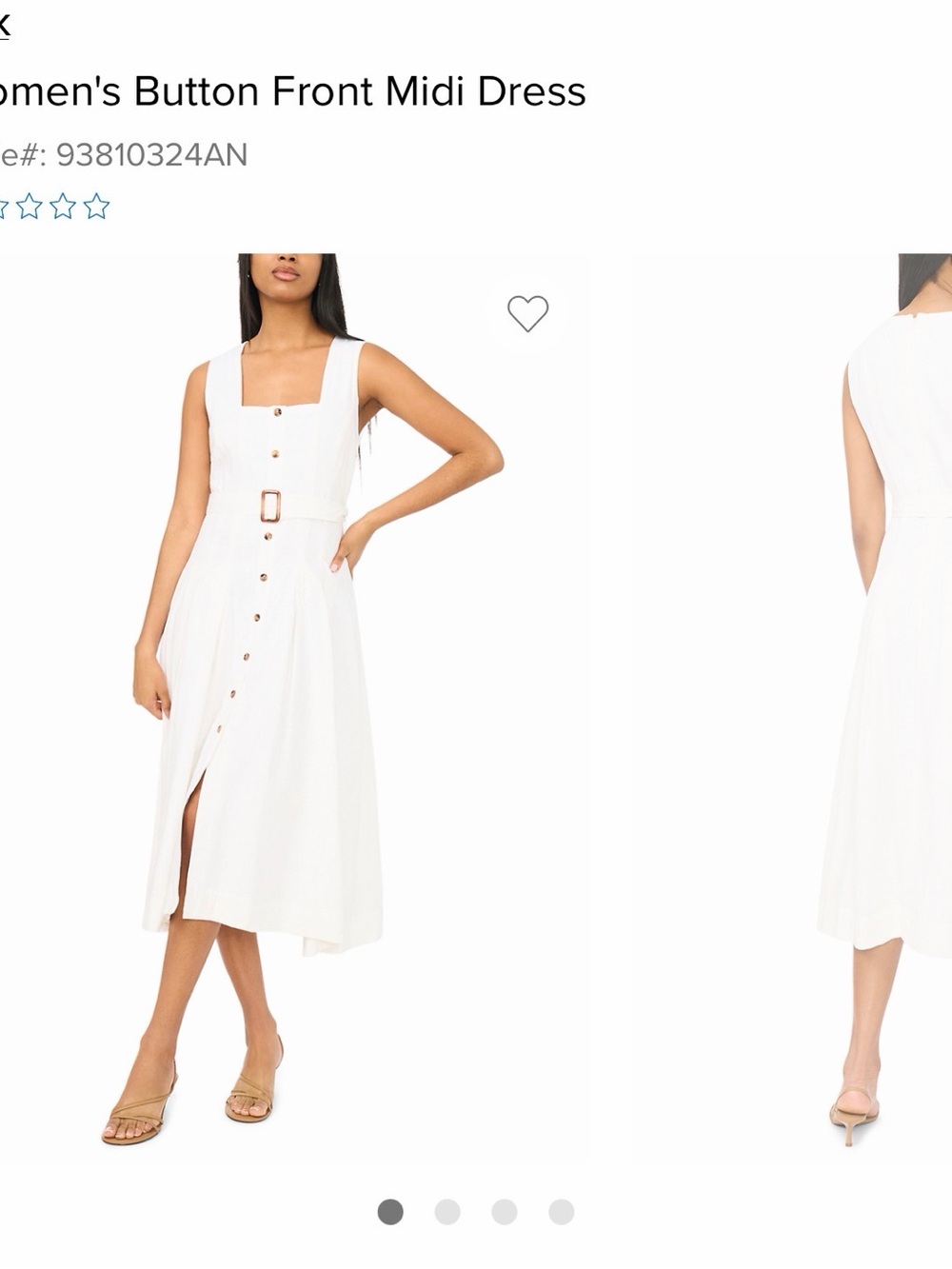MSK White Sleeveless Button-Front Midi Dress with Belt